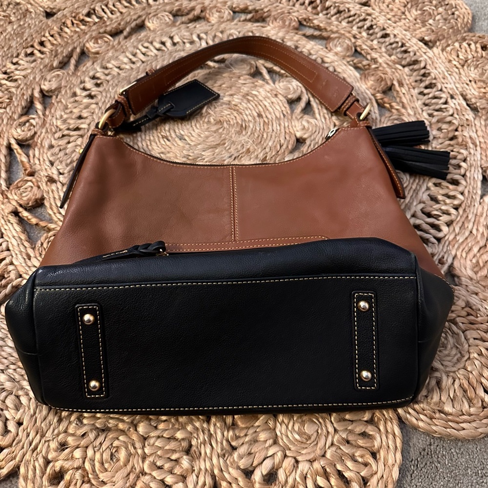 Dooney & Bourke "Sophie" Brown and Black Leather Large Hobo Bag - Picture 6 of 11